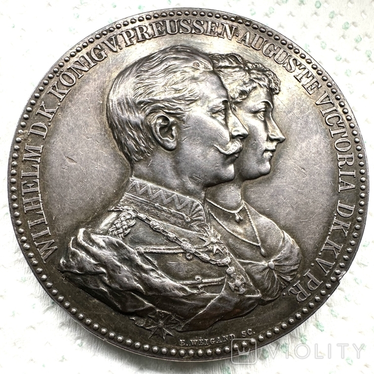 Настольная медаль Свадьба Августы и Вильгельма 1912 г. без резерва, фото №4