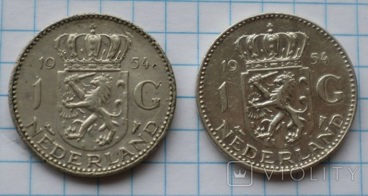 2 монеты по гульдену, 1954г. Нидерланды., фото №5
