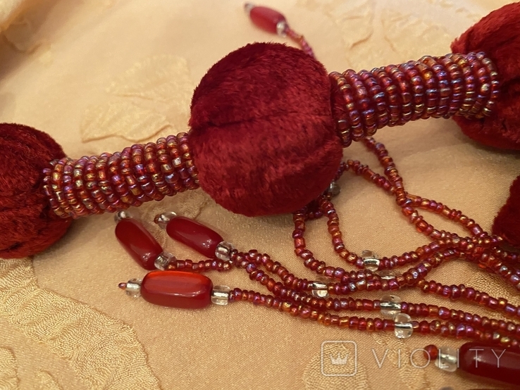 Декоративный пояс или шарфик из шелка, украшенный бисером, фото №5