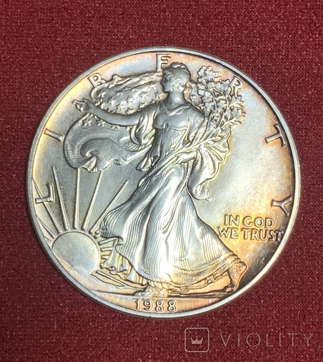 Доллар 1988 год №1 унция серебра Шагающая Свобода, фото №2