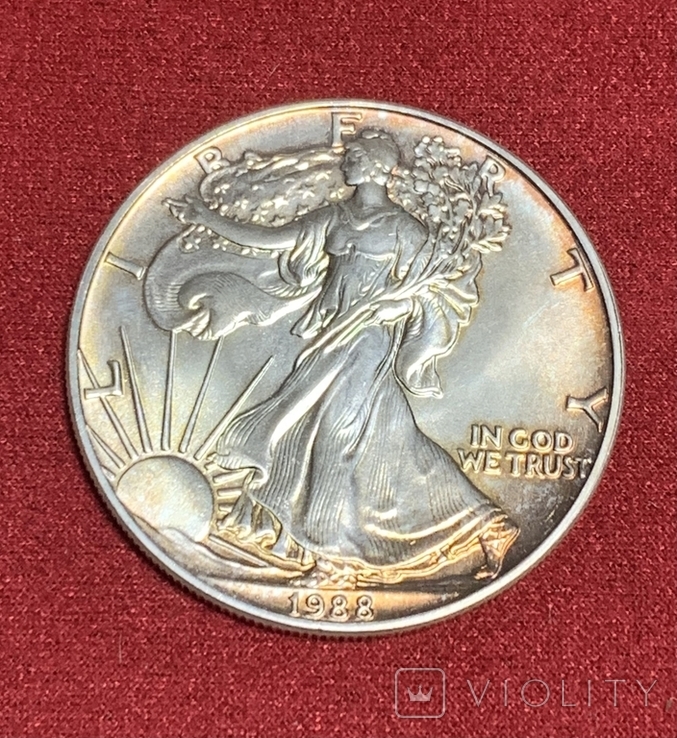 Доллар 1988 год №1 унция серебра Шагающая Свобода, фото №3