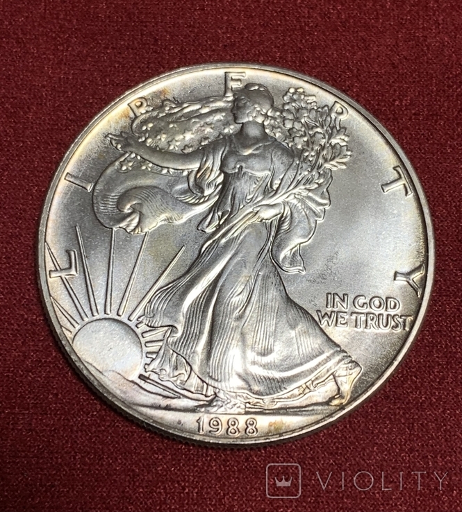 Доллар 1988 год №2 унция серебра Шагающая Свобода, фото №3