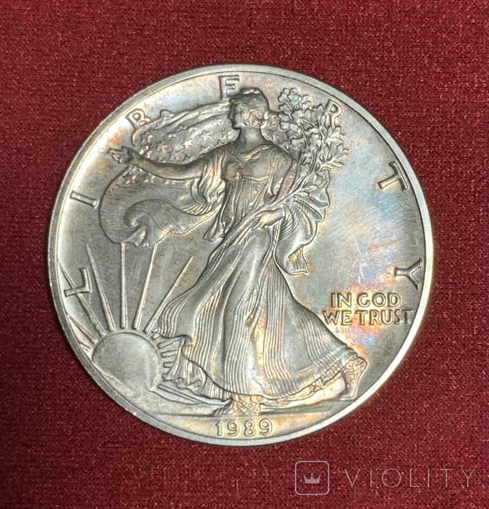 Доллар 1989 год №2 унция серебра Шагающая Свобода, фото №2