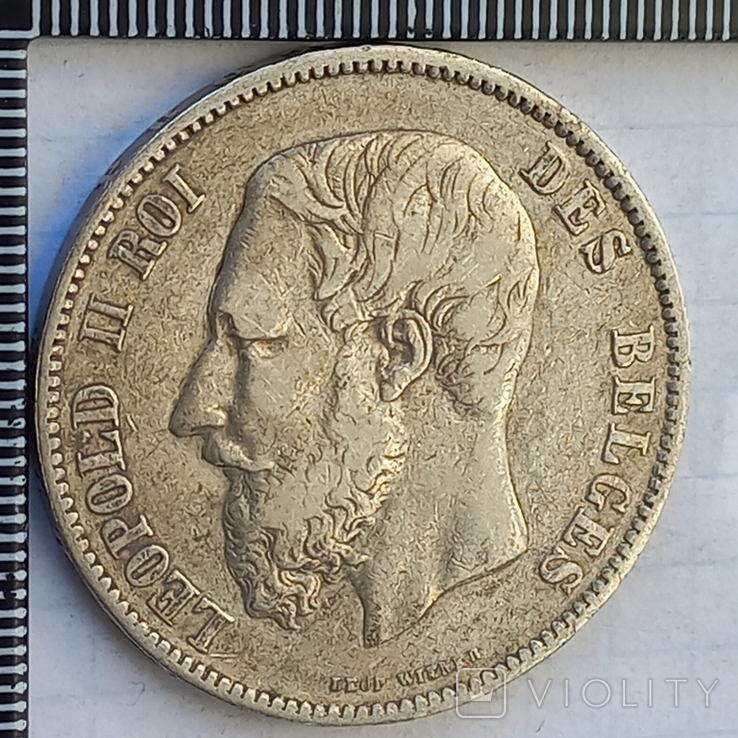 5 франков, Бельгия, 1867 год, король Леопольд II, серебро 0.900, 24.73 грамма, фото №4