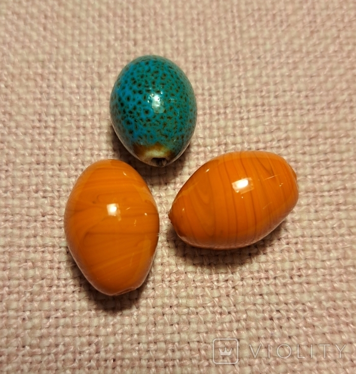 Фарфоровые яйцеобразные бусины, бусины из фарфора 3 шт, фото №2