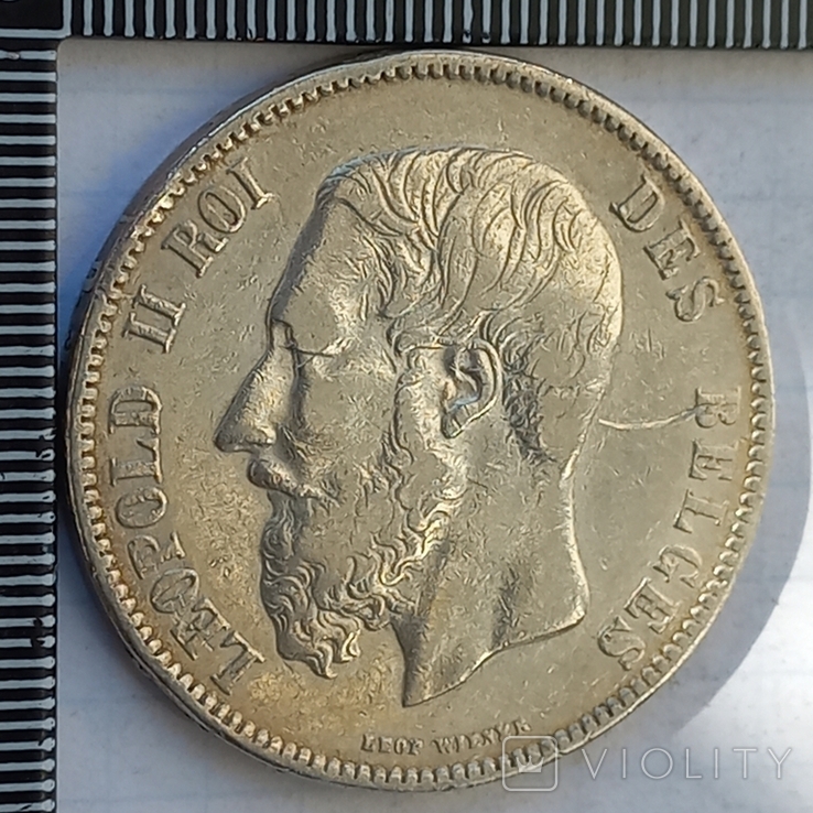 5 франков, Бельгия, 1873 год, король Леопольд II, серебро 0.900, 24.79 грамма, фото №5