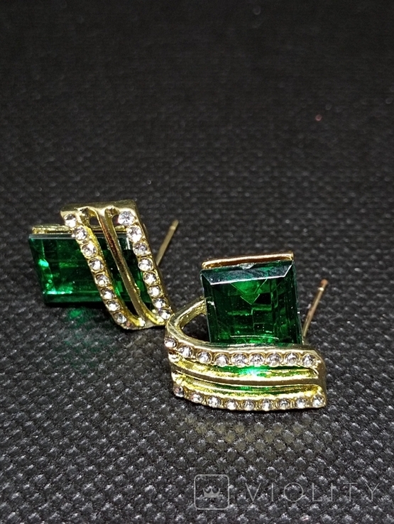 Сережки із зеленим камінням #2, фото №3