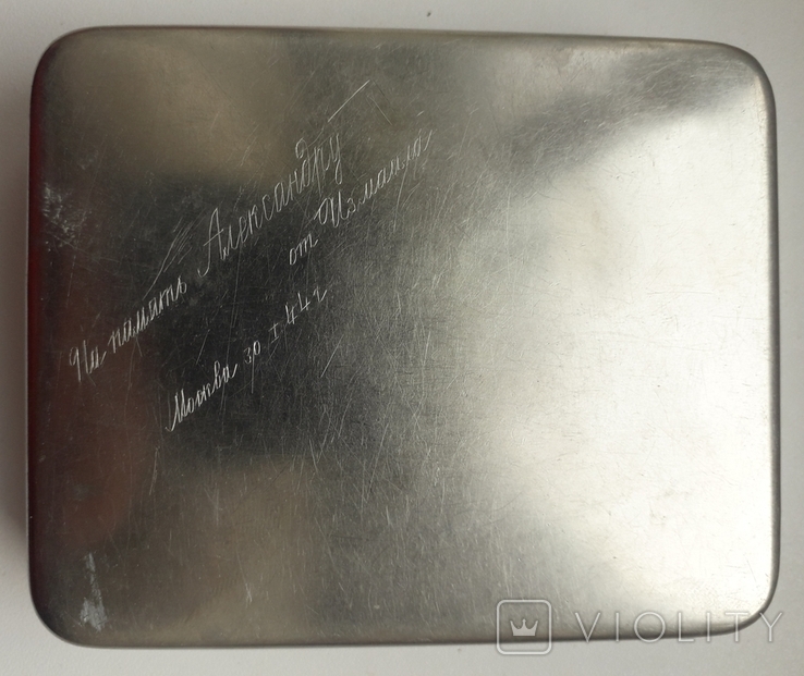 Стрижы, табакерка нержавсталь, подписная 30.01.1944 г. - 10.5х8.5х2.2 см., фото №5