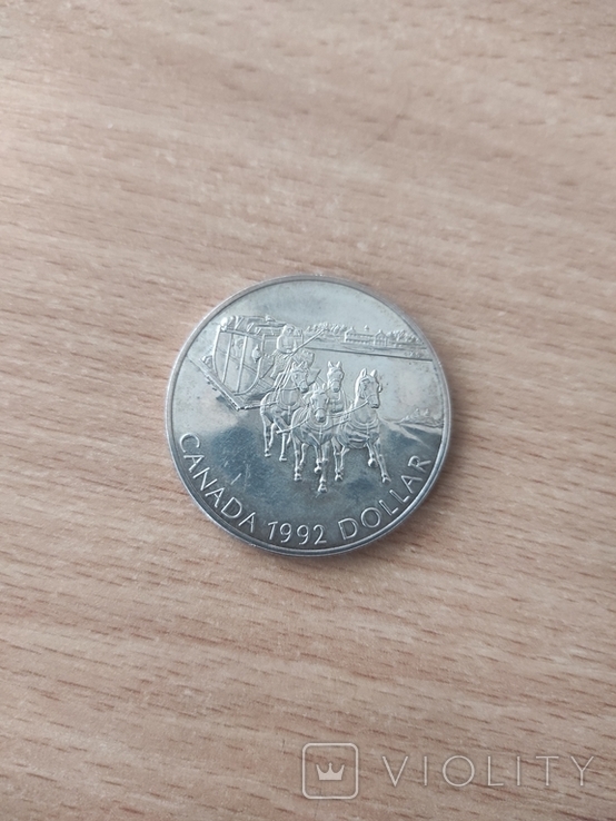 Канада 1 доллар 1992 г. Серебро. Дилижанс, фото №2