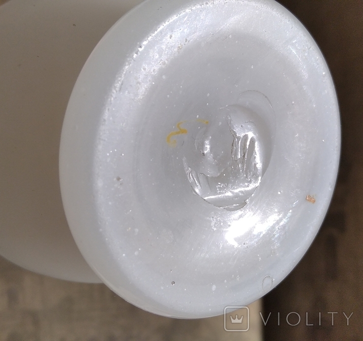 Старовинна номерна вазочка молочне скло ручний розпис понтiль бульбашки, фото №3