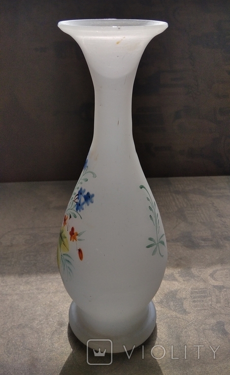 Старовинна номерна вазочка молочне скло ручний розпис понтiль бульбашки, фото №6