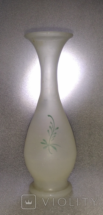 Старовинна номерна вазочка молочне скло ручний розпис понтiль бульбашки, фото №10