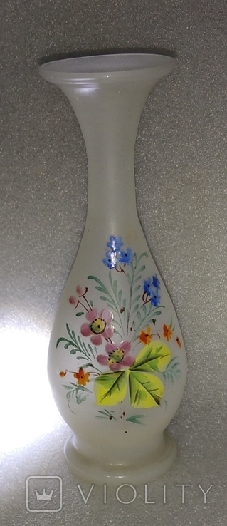 Старовинна номерна вазочка молочне скло ручний розпис понтiль бульбашки, фото №13