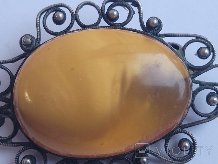 Серебренная брошка с янтарем, фото №6