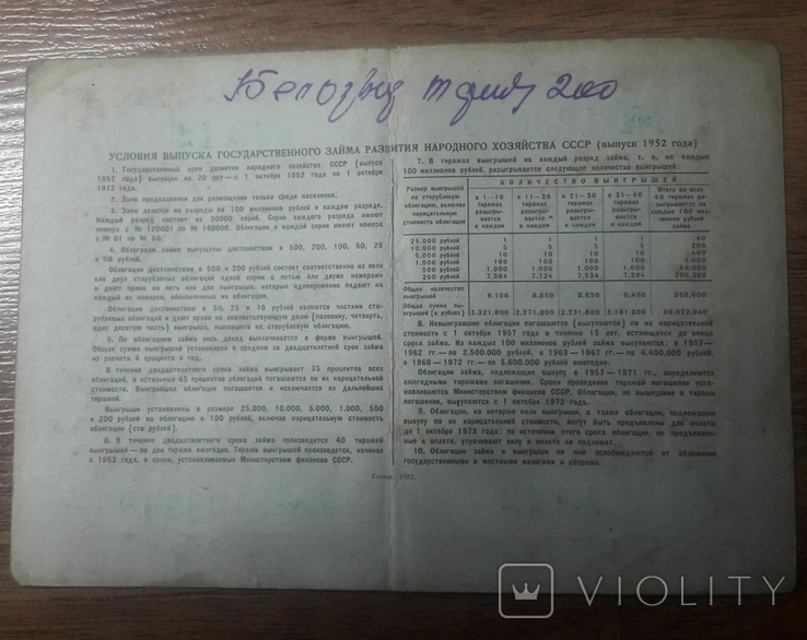 Облигация на сумму 25 рублей 1952 года., фото №3
