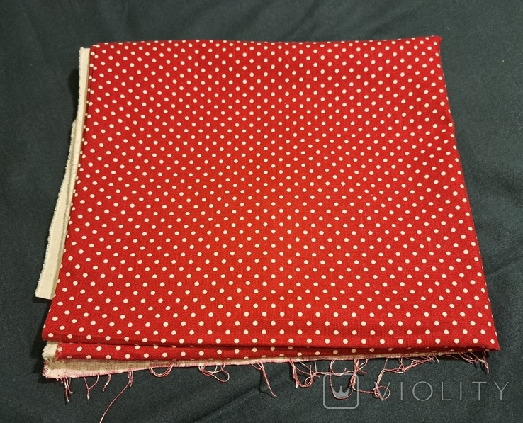 Винтаж плотная ткань Rose and Hubble Fabric Англия красная в белый горох 111/103, фото №4