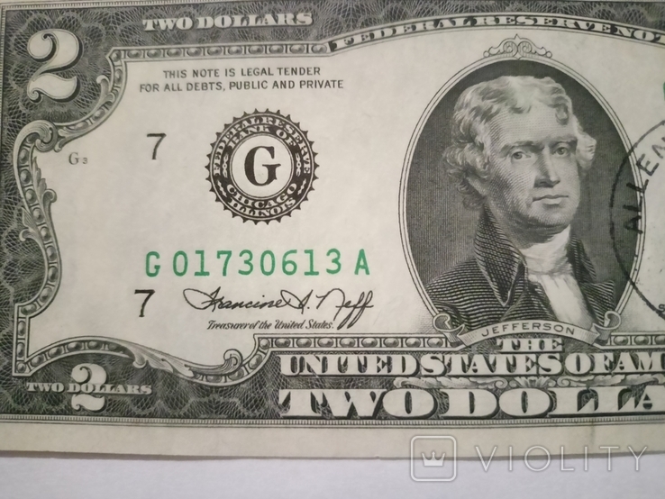 2 доллара США 1976 марка с гашением, фото №4