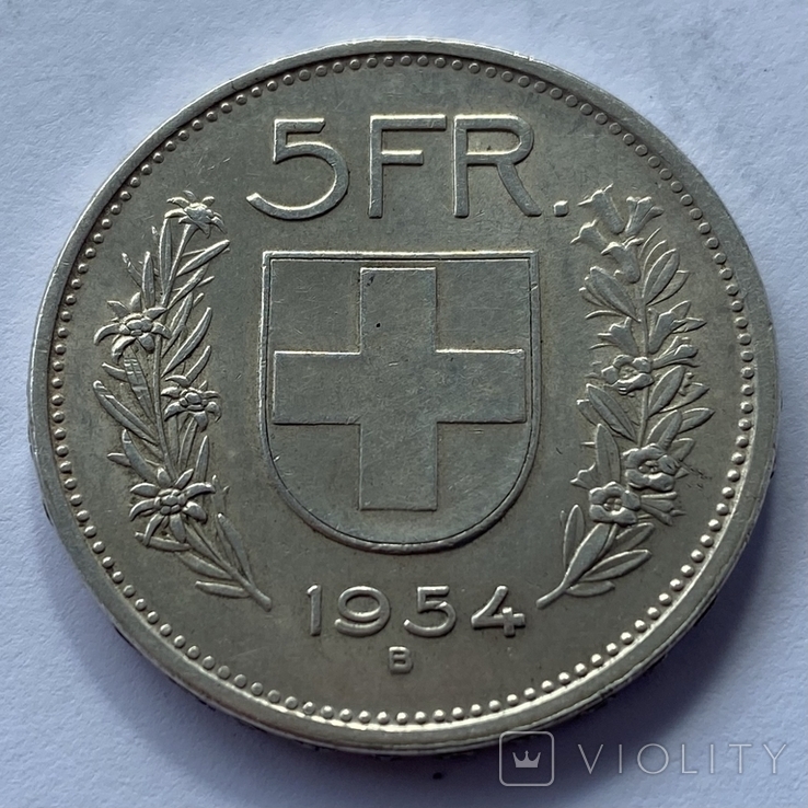 Швейцарія 5 франків 1954 срібло, фото №3