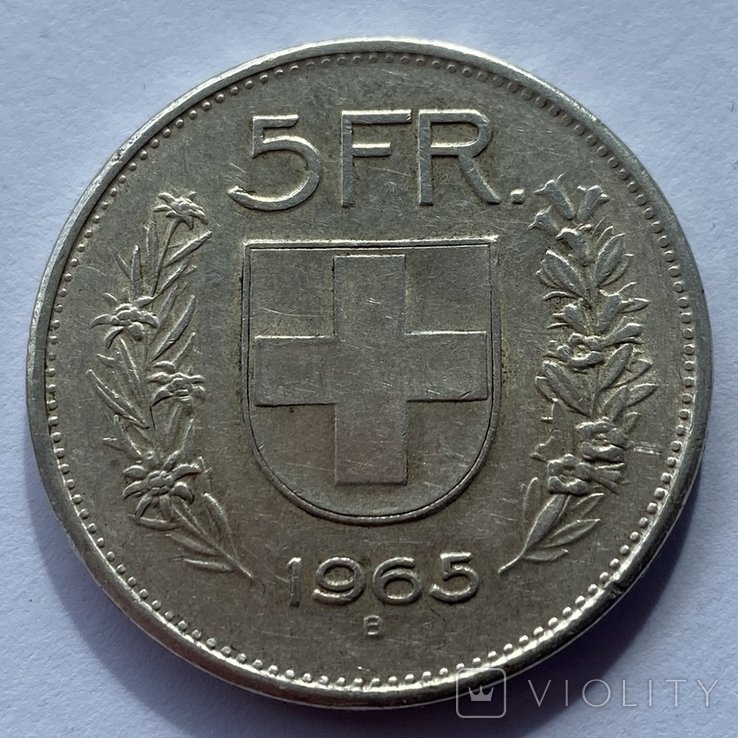 Швейцарія 5 франків 1965 срібло, фото №3