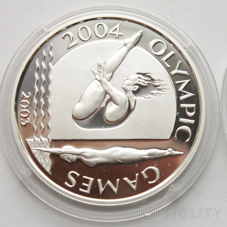 10 долларов. Самоа и Сисифо. Олимпийские игры 2004. Прыжки в воду 2003г. Вес 28.3 (.925), фото №2