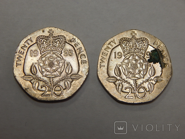 2 монеты по 20 пенсов, Великобритания, фото №2