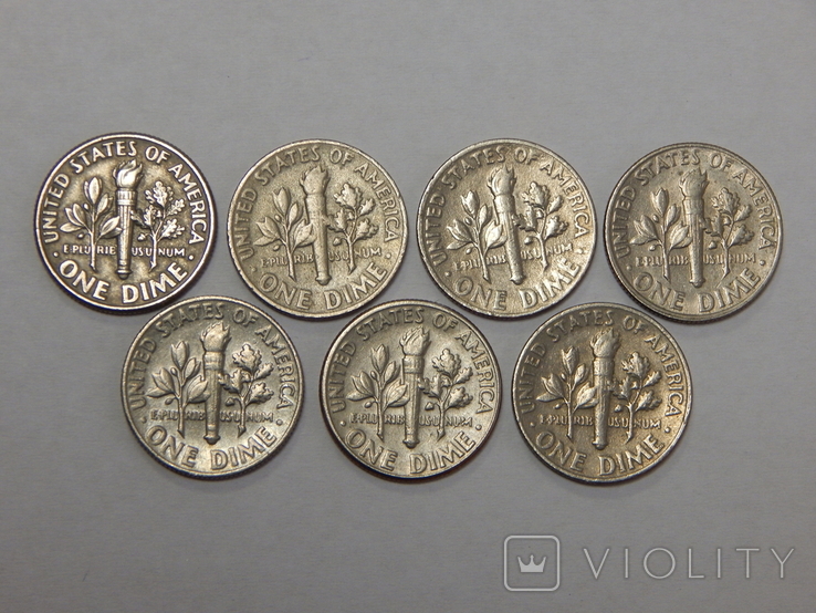 7 монет по 1 дайму, США, фото №2