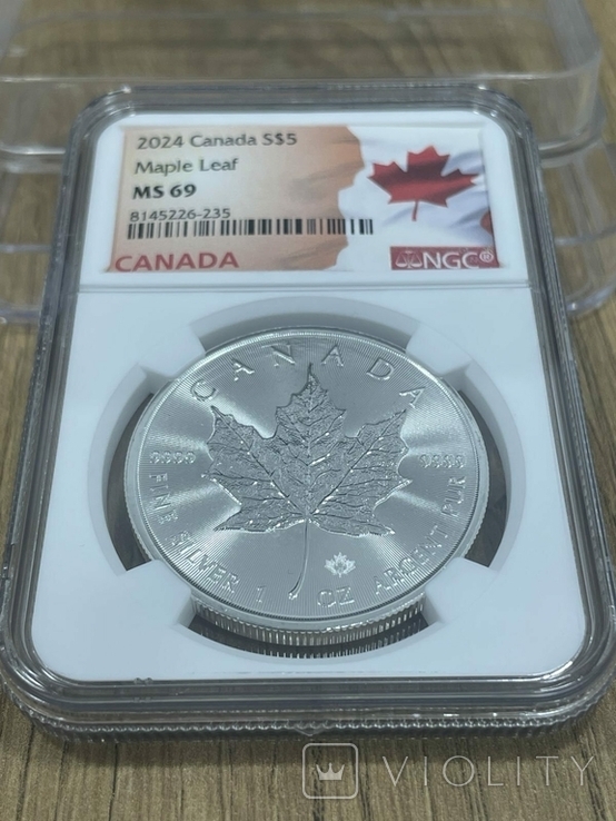 Канада 5 долларов Кленовый лист 2024 Серебро 1 oz, фото №3