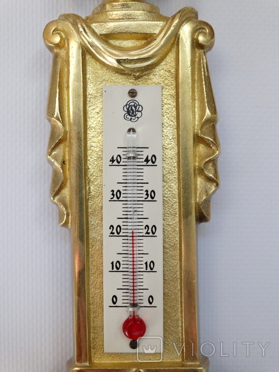 Антикварний бронзовий в позолоті барометр із термометром, фото №5