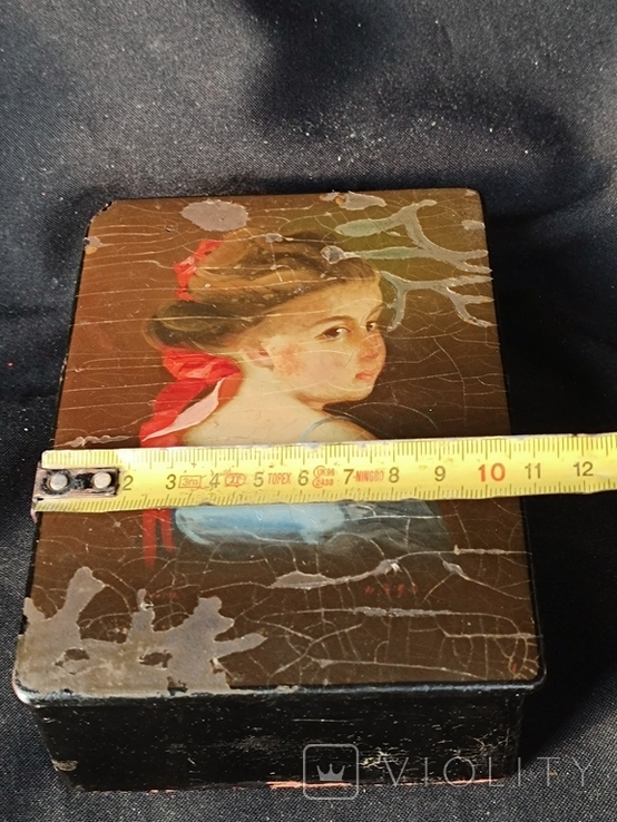 Лаковая шкатулка с ручной росписью дамским портретом, фото №3