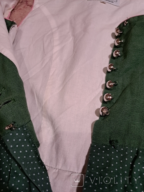 Винтаж зелёный длинный сарафан альпийский стиль лён, хлопок, пуговицы грибки металл, фото №10