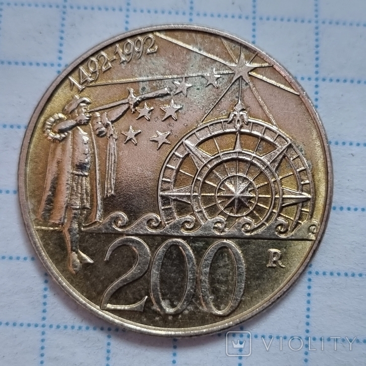 Сан-Марино 200 лір, 1992 500-річчя відкриття Америки, фото №2