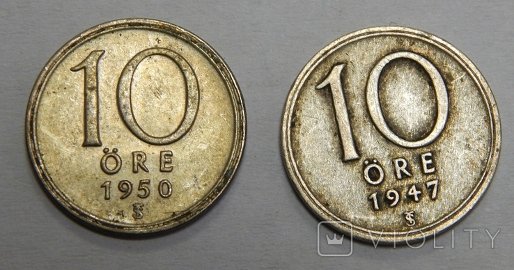 2 монеты по 10 эре, 1947/50 г.г. Швеция, фото №2