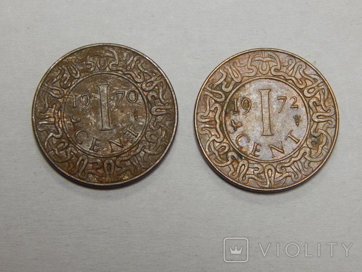 2 монеты по 1 центу, 1970/72 г.г. Суринам, фото №2
