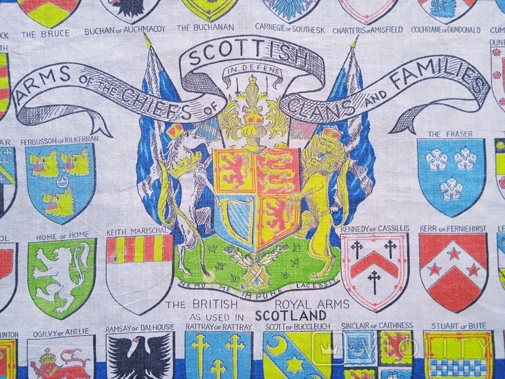 Винтажное полотенце Гербы вождей шотландских кланов и семей, лён, 50 х 77 см., фото №2