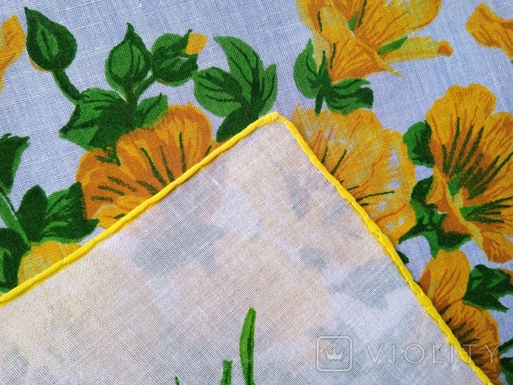 Носовой платок батистовый Букет желтых цветов, шов роуль., фото №4