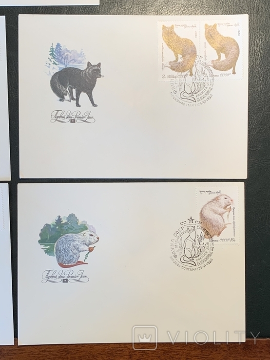 Полная серия марок Ценные породы пушных зверей на конвертах первого дня 1980г, фото №6