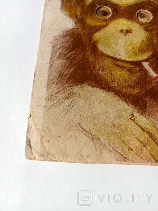 Старенькая открытка обезьянка ., фото №3
