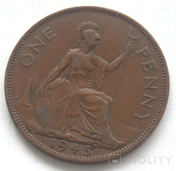  1 пенні, Велика Британія, 1945р., фото №2