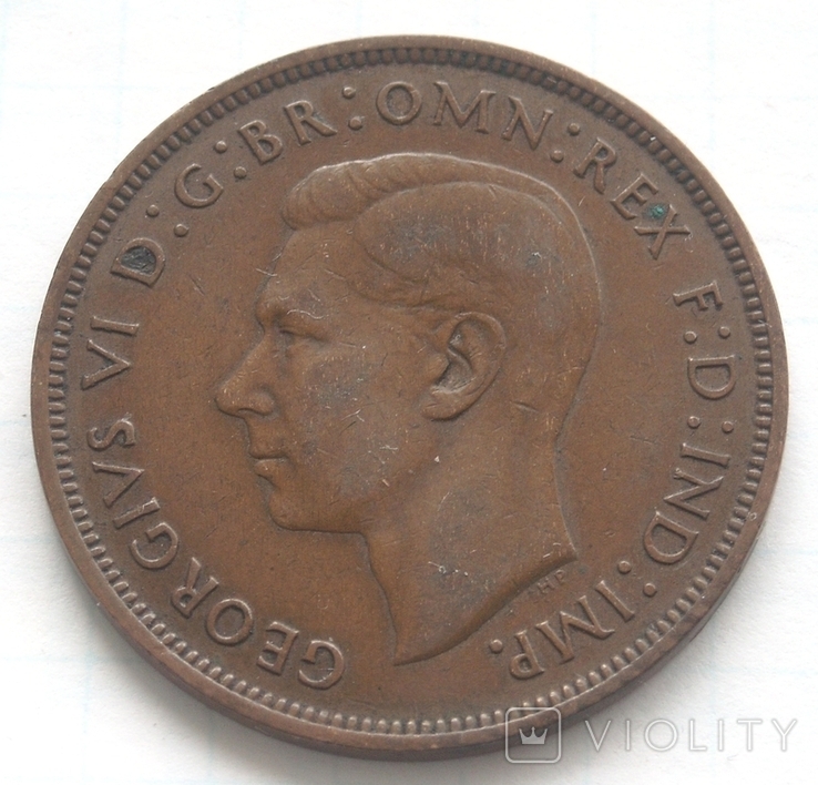  1 пенні, Велика Британія, 1945р., фото №3