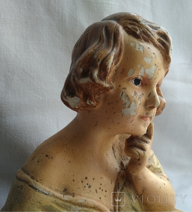 Старинная статуэтка Девочка с книгой гипс., фото №2