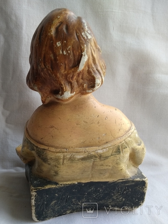 Старинная статуэтка Девочка с книгой гипс., фото №4