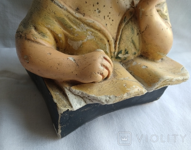 Старинная статуэтка Девочка с книгой гипс., фото №8
