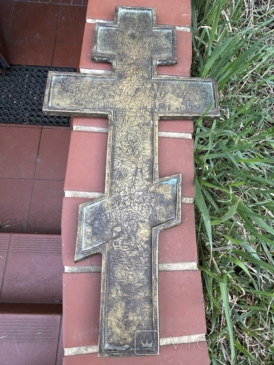 Крест напрестольный бронзовый. 19 век. 37 см, фото №5