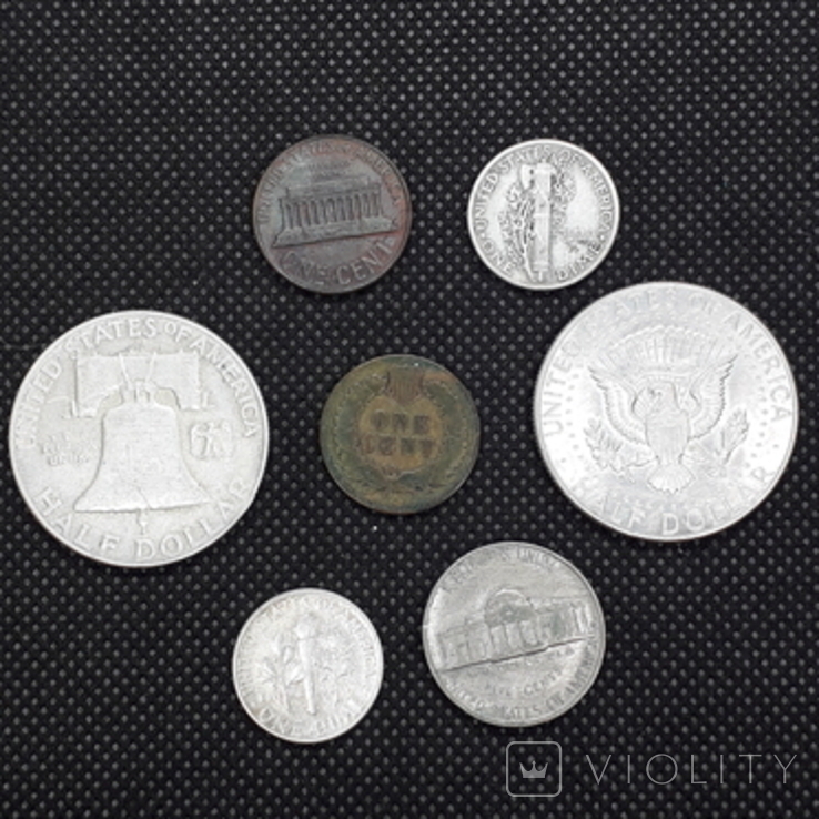 Монеты США 1, 5, 10, 50 центов, фото №4