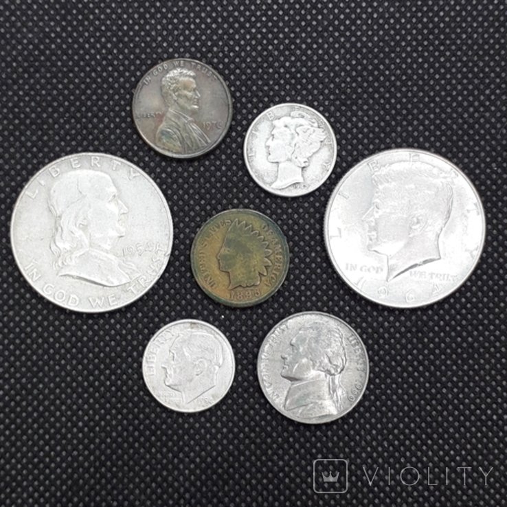 Монеты США 1, 5, 10, 50 центов, фото №2