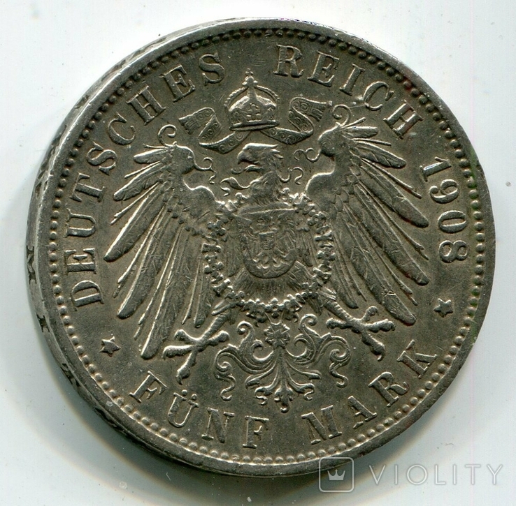 Гамбург 5 марок 1908 г. Серебро, photo number 3