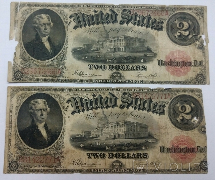 2 доллара 1917 г. 2 шт, фото №2