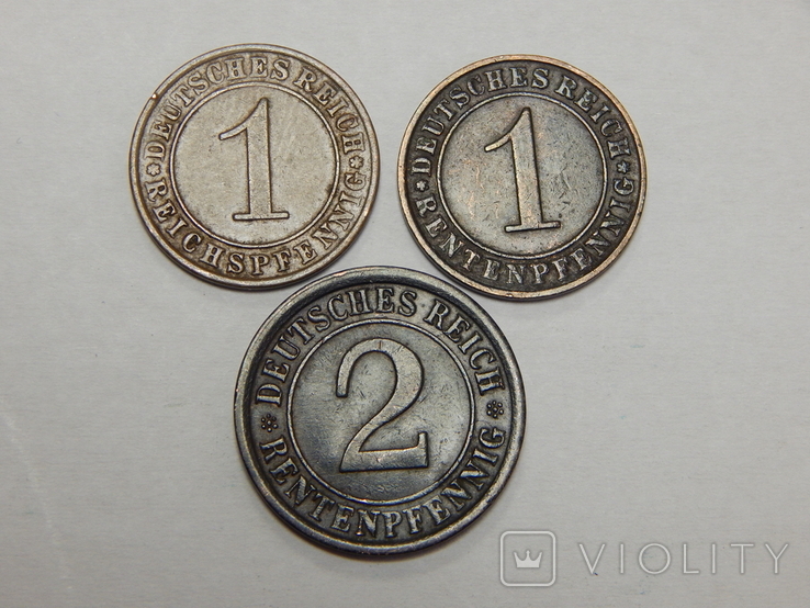 3 монеты Веймара по 1 и 2 пфеннига, фото №2