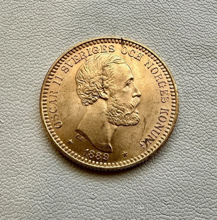 20 крон 1889 год Швеция, золото 8,96 грамм 900, фото №2