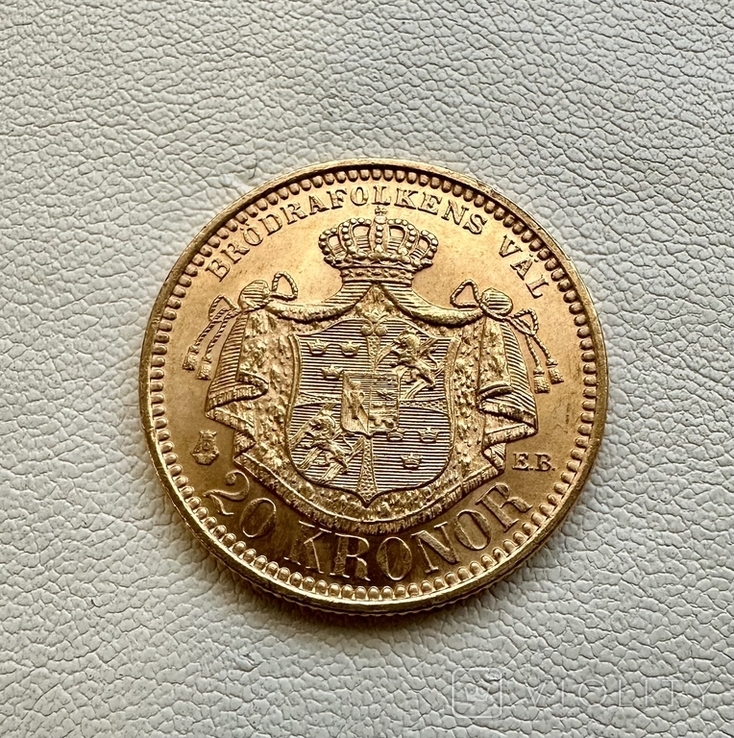 20 крон 1889 год Швеция, золото 8,96 грамм 900, фото №3